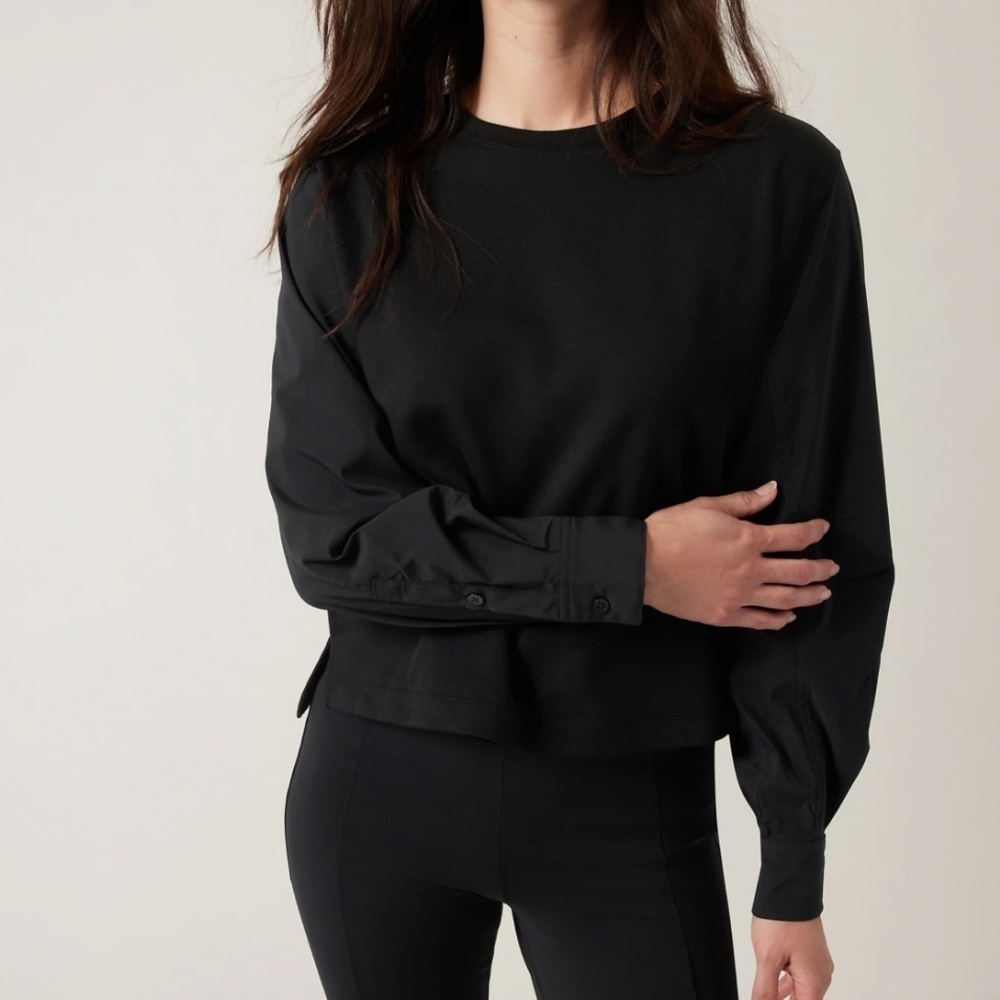 Athleta womens black Harlow hybrid LS shirt S